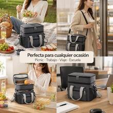 1 Piece Double Compartment Thermal Lunch Bag, Waterproof Oxford Cloth Portable Lunch Box With Adjustable Strap, Keeps Food Cold And Hot, Water Resistant Aluminum Lining, Ideal For Work, School, Picnic, Camping And Travel, Available In Various Colors - 黑色 - 查看 9