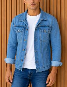 Men's Denim Jacket With Crystal Iron Button Closure - Neblina azul - Ver 3
