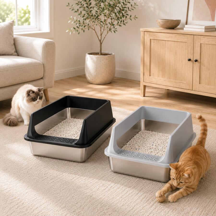 Stainless Steel Litter Box, Metal Litter Boxs With Lid High Sides, XL Extra Large Litter Box For Big Cats, Never Absorbs Odors, Leak-Proof, Stain-Free, Rust-Free, Easy To Clean,Cat Stuff, Cat Accesorries, Pet Supplies - XL - View 1