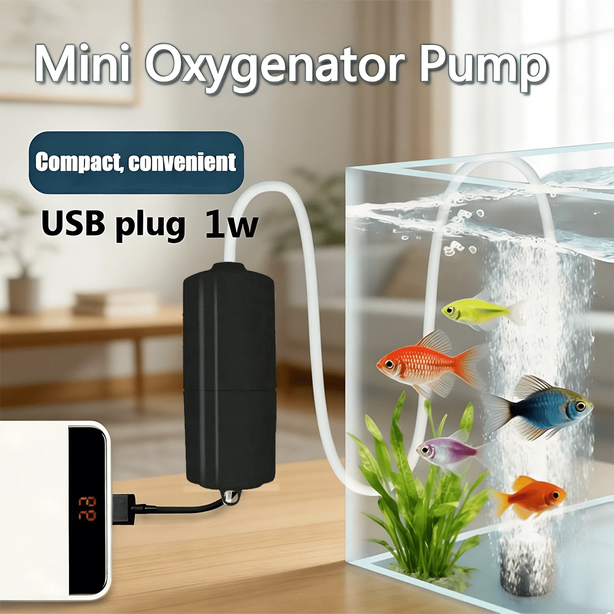 Ultra-Quiet USB Aquarium Oxygen Pump, Portable Small Oxygen Pump Suitable For Fish Tanks, Mini Aquarium Aerator Accessory 5V 1W, Suitable For Small Fish Tanks And Turtle Tanks, Travel Essential