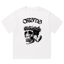 Boy Camiseta De Manga Corta Con Estampado De Calaveras Estilo Americano, Top Casual Holgado Unisex Para Parejas De Verano. - Blanco - Ver 1
