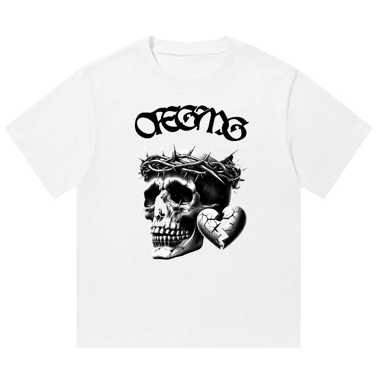 Boy Camiseta De Manga Corta Con Estampado De Calaveras Estilo Americano, Top Casual Holgado Unisex Para Parejas De Verano. - Blanco - Ver 1