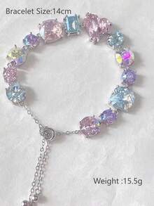 1pc Rainbow Color Heart Zirconia Stone Bracelet, Unique Luxury Accessory For Women - Colorful - View 5
