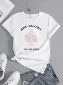 Símbolo de paz amor y felicidad con figura de carta en forma de corazón que transmite esperanza y conexión entre los sentimientos y el tiempo camiseta de mujer cómoda para uso diario - Blanco - Ver 1
