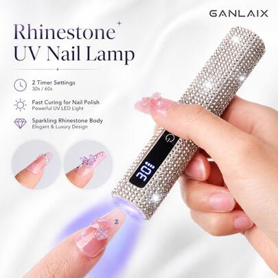 GANLAIX UV Nail Lamp With Diamond, Handheld Quick-Drying Nail Polish Dryer, 2 Timing Settings, 180mAh Rechargeable Portable Manicure Tool