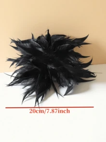 1pc Handmade French Retro Exaggerated Feather Brooch Hair Clip, Unique Feather Flower Brooch Pin, Fashionable & Elegant Multi-Purpose Headpiece Suitable For Women's Daily And Evening Wear - Black - View 3