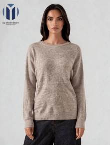 Suéter Casual de Punto Ligero para Mujer: Cuello Redondo y Estilo Relajado - Ideal para Otoño e Invierno - Beis - Ver 3