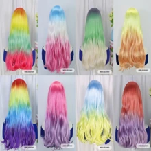 Long Curly Synthetic Wig,Vibrant Long Wavy Wig With Fringe Multi-Color Gradient & Solid Options, Full Bangs, Fluffy Waves, For Halloween Party Cosplay Music Festival Dance Performance - Multicolor - View 3