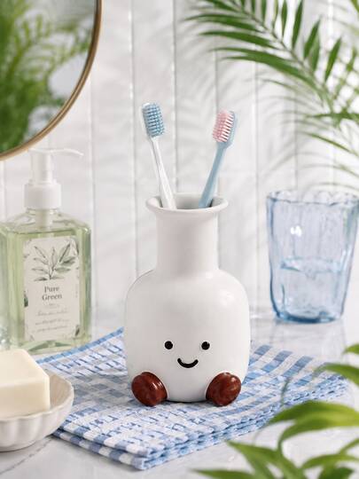 1 Stück süßer lächelnder Zahnbürstenhalter, japanischer Stil süße Badezimmer Ablage Dekoration, minimalistischer Zahnbürstenorganizer, nordischer Stil Waschtisch Aufbewahrungsbecher, verschönert Badezimmer Accessoires, Schreibtisch Dekoration, niedliches Zuhause Geschenk