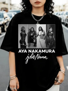 Oversized Black Graphic T-Shirt Aya Nakamura Jolie Nana French R&B Bootleg 90s Collage - Black - View 6