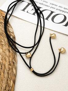 1 pieza Collar de cuerda de cuero multicapa con forma de corazón, collar corto tipo choker, collar multicapa dulce y fresco, adecuado para uso diario - Corazón - Ver 7
