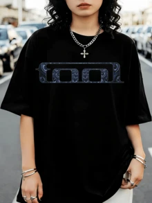 Oversized Black T-Shirt With Tool Eye Logo, A T-Shirt For Rock Band Fans - 黑色 - 查看 6