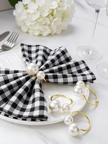 1-50pcs High-End Hotel Restaurant Table Decoration Large And Small Pearl Napkin Rings, Suitable For Wedding And Holiday Table Decor - White - View 6