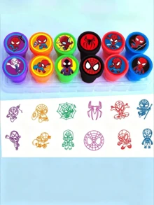 Bộ 12 con dấu hoạt hình Người Nhện của Disney Marvel dành cho trẻ em với 12 hình dễ thương, kèm mực, thích hợp làm quà tặng tự học, dùng để đóng dấu điểm thưởng cho học sinh. - A - Xem 5