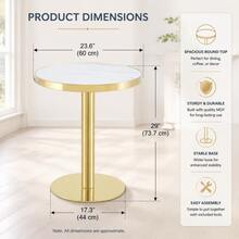 Modern Round Side Table With A Gold Stainless Steel Frame And Marble-Effect Top For The Living Room; A Luxurious Side Table With A Stable Base. - White - View 6