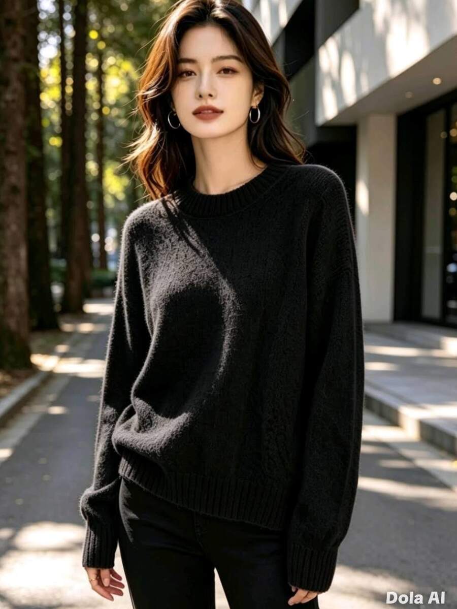 Women's Modal Turtleneck Sweater With Elastic - màu đen - Xem 1