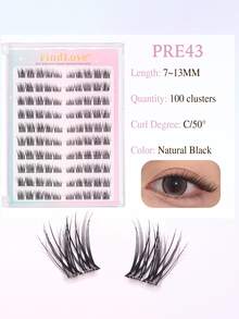 FindLove 100 Clusters Natural Pre-Glued Cat Eye Eyelash Extensions, Self-Adhesive Fluffy 7-13mm Mixed Length, No Glue Needed, Reusable Long-Lasting DIY Eyelash Extensions, Makeup Tool Gift For Women And Girls - C - View 8