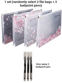 1套透明防水拉鍊文件袋 - A4尺寸，粉色櫻花圖案，適用於辦公室、居家、旅行及其他場合。輕巧且具裝飾性的PP材質文件收納袋，簡約禮品風格，適用於文具用品、辦公配件、文具用品、學校用品 - 單件 - 查看 13