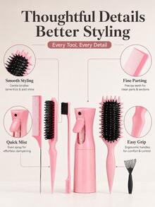 Bộ dụng cụ tạo kiểu tóc 1/2/3/6 món, gồm lược chải viền tóc, lược đuôi chuột, bình xịt nước liên tục, lược gỡ rối và lược răng thưa dùng cho tóc giả, tóc tết, tóc đuôi ngựa và chăm sóc tóc em bé. - Nhiều màu - Xem 4