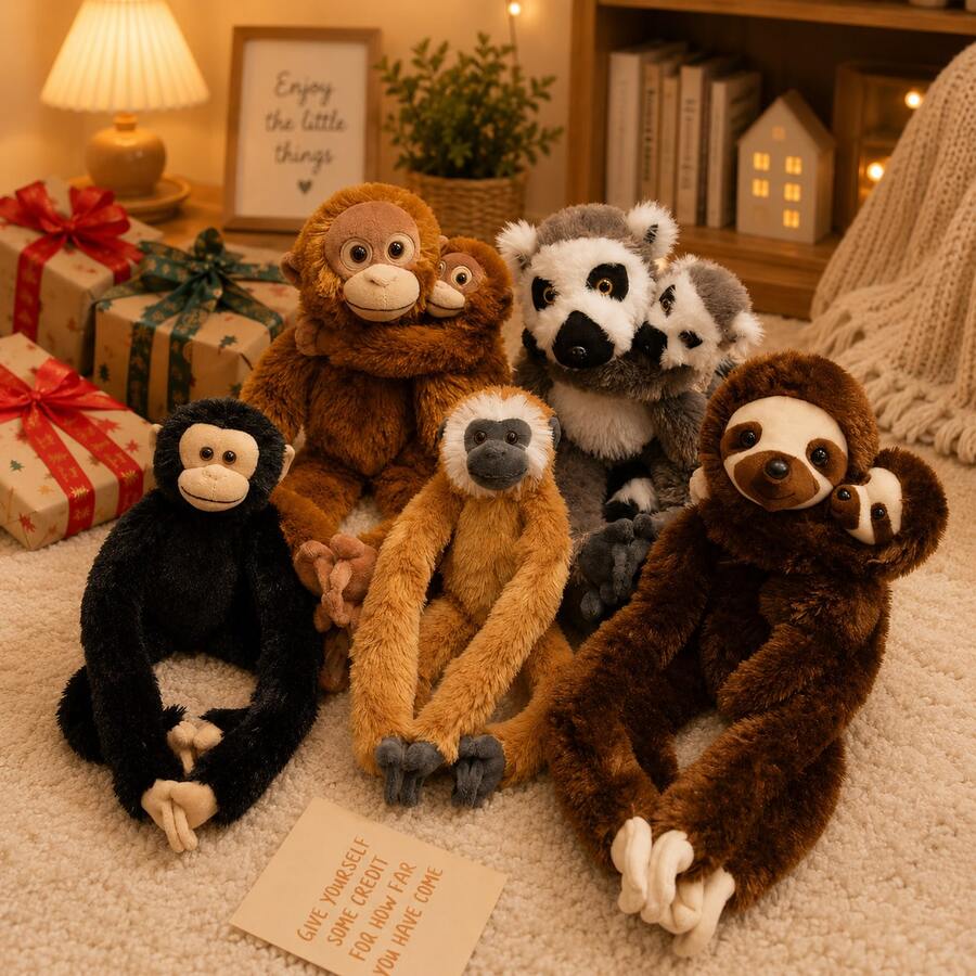 長手臂動物吊飾毛絨玩具-柔軟蓬鬆填充動物,手部魔鬼氈設計可拆卸,可愛兒童房牆面裝飾、汽車後窗裝飾、書包掛飾,生日、感恩節、聖誕節特別禮物 - 彩色 - 查看 1