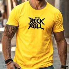 Men's Streetwear T-Shirt With Printed ROCK AND ROLL Music Band Design, Basic Style, Premium Fabric, For Everyday Wear. - Amarillo - Ver 1