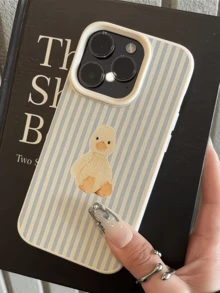 1pc White Striped Cute Duckling Minimalist Personalized TPU Shockproof Full Coverage Phone Case, Compatible With Apple 17, 16, 15, 14, 13, 12, 11 Pro Max, Air, And Series - Multicolor - View 2