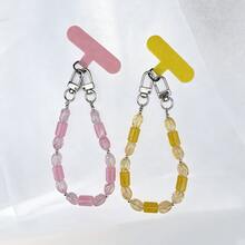 1 pieza Nueva cadena colgante con columna de agua con cuentas, colgante de funda de teléfono y llavero, correa de muñeca con cuentas para teléfono, pulsera de cristal hecha a mano con cadena, elegante cordón corto para teléfono, accesorio de cadena colgante para bolso y llavero - Multicolor - Ver 6