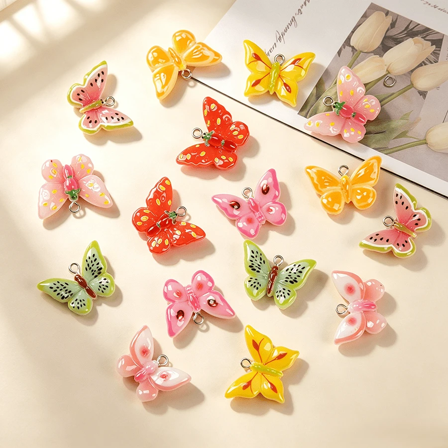 10pcs Cute Resin Butterfly Pendants, Colorful Butterfly Charms, DIY ...