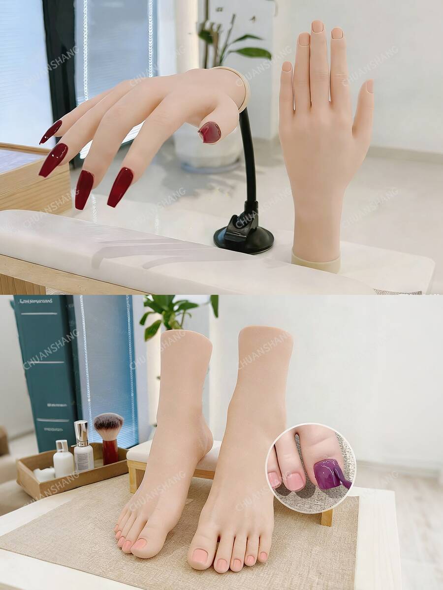 CHUAN SHANG Modelo de uñas de resina suave para práctica de manicura, modelo de mano realista para diseño de uñas, modelo de pie de resina suave para entrenamiento de cuidado de pies, exhibición de joyería, soporte para exhibición de anillos, modelo de simulación de partes del Body de resina realista