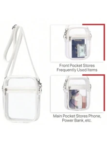 1pc Transparent Crossbody Bag, Approved For Stadiums, Suitable For Concerts, Sports Events, PVC Material, Beach Bag, Beach Bag, Summer Clothing, Minimalist Transparent Square Zipper Bag, Multi-Functional Crossbody Bag, Multi-Functional Storage Bag,Back To School,Back To School - Multicolor - View 7