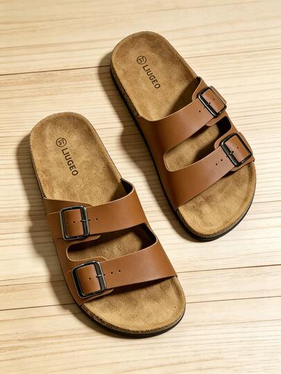Chanclas de mula casuales con doble correa y hebilla, con suela suave y cómoda con soporte para el arco, sandalias de verano, pantuflas de otoño/invierno, adecuadas para Navidad, Halloween, hogar, citas, compras, viajes, fiestas, playa