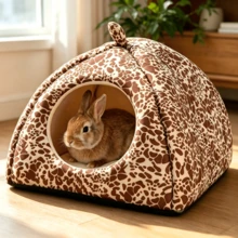 Leopard Print Spotted Decorative Small Pet Bed, Suitable For Hamsters, Guinea Pigs, Rabbits, Removable & Washable Small Animal Winter Sleeping House - A - View 6