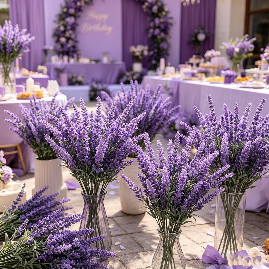 3pcs Artificial Lavender Flowers, UV-Resistant Design No Watering Needed, Suitable For Indoor Living Room Planter Filler, Outdoor Porch Hanging Basket, Window Sill Decor, Entryway Tabletop Vase Insert, Realistic Lavender Home Greenery Decor - Purple - View 1