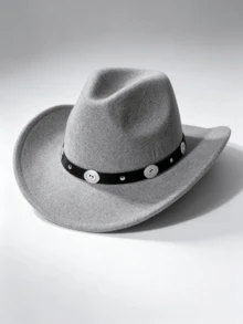 1pc Women's , Western Cowboy Solid Color Heart-Shaped Crown Rolled Brim Felt, Decorated With Silver Chain Circle, Suitable For Outdoor Party, Performance, Hiking, Unisex Versatile Style - Multicolor - View 24