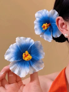 1/2件組女款人造荷花髮夾，甜美獨特時尚優雅精緻，適合日常配戴、派對、夏季海灘、度假 - 藍色 - 查看 6