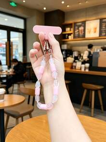1 pieza Nueva cadena colgante con columna de agua con cuentas, colgante de funda de teléfono y llavero, correa de muñeca con cuentas para teléfono, pulsera de cristal hecha a mano con cadena, elegante cordón corto para teléfono, accesorio de cadena colgante para bolso y llavero - Multicolor - Ver 8