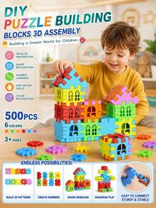 300/500 piezas Bloques de construcción creativos DIY para niños, modelo de casa, bloques de rompecabezas, ensamblaje, desarrollo de la imaginación, entrenamiento de coordinación mano-ojo, interacción padres-hijos, juguete educativo, regalo para niños y niñas de 3-12 años, regalo de cumpleaños - Multicolor - Ver 2
