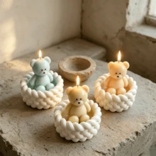 1件/2件裝可愛DIY蠟燭模具 軟萌小熊香氛蠟燭附麻繩蠟燭台 卡通蠟燭 生日派對裝飾水泥香氛蠟燭杯製作 居家臥室裝飾擴香石容器氛圍長效留香禮物手工模具 - 矽膠模具 - 查看 6