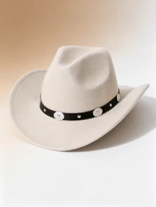 1pc Women's , Western Cowboy Solid Color Heart-Shaped Crown Rolled Brim Felt, Decorated With Silver Chain Circle, Suitable For Outdoor Party, Performance, Hiking, Unisex Versatile Style - Multicolor - View 27