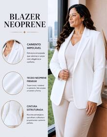 Plus Size Blazer, Luxury Women's Basic Suit, Autumn/Winter, Elegant Office Suit For Work, Tailored - Off White - View 3