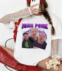 John Pork Meme Oversize T-Shirt, Unisex White, Funny Streetwear - White - View 9