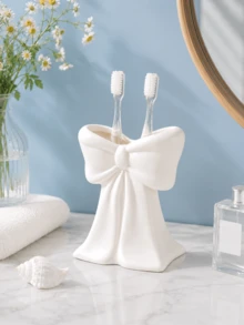 1 pieza Soporte para cepillo de dientes con lazo negro, organizador de taza de baño con cinta linda, decoración de tocador estética, soporte para cepillo de dientes de estilo nórdico, accesorio de baño moderno para el hogar, dormitorio, apartamento - Multicolor - Ver 6