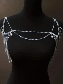 Bohemian Sexy Multi-Layer Fringe Rhinestone Shoulder Chain Body Jewelry For Women, Banquet Party - Silver - View 4