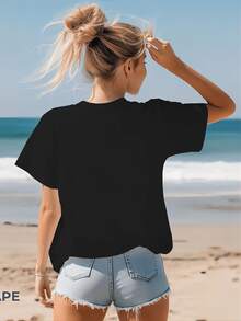Women's T-Shirt For Spring And Summer - 黑色 - 查看 3
