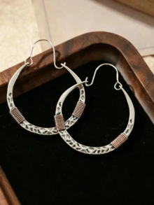 Khuyên tai vòng kiểu Bohemian phối hợp kim loại, làm thủ công bằng dây quấn, trang sức nổi bật cho lễ hội âm nhạc, thích hợp đeo hàng ngày và dự tiệc cho nữ. - Nhiều màu - Xem 2