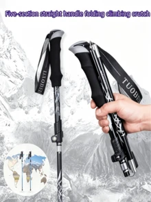 Lightweight, Foldable Aluminum Alloy Trekking Poles With Anti-Shock System - Telescopic And Adjustable For A Comfortable Grip; Unisex Design Suitable For Hiking, Mountaineering, Outdoor Adventures, Camping, Travel, Walking, Trail Running, And Skiing. - Multicolor - View 1