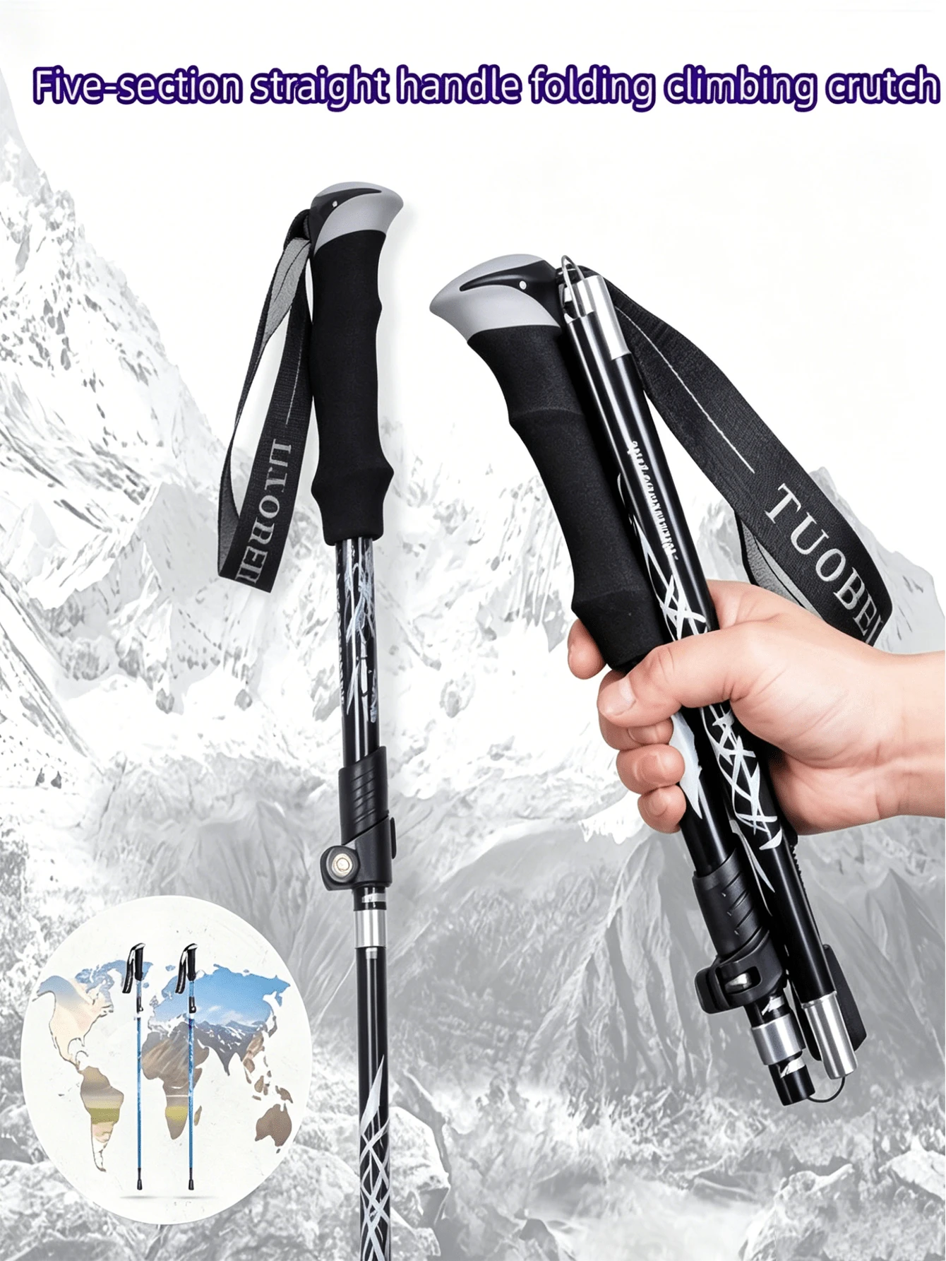 Lightweight, Foldable Aluminum Alloy Trekking Poles With Anti-Shock System - Telescopic And Adjustable For A Comfortable Grip; Unisex Design Suitable For Hiking, Mountaineering, Outdoor Adventures, Camping, Travel, Walking, Trail Running, And Skiing. - Multicolor - View 1