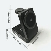 Estación de carga inalámbrica multifuncional 3 en 1 con caja de almacenamiento resistente a arañazos, regalo tecnológico práctico para profesionales, organizador de escritorio elegante y juego de viaje - Negro - Ver 8