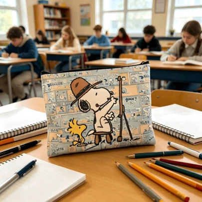  1pc Peanuts Snoopy Artist Themed Zipper Bag, Multi‑Use Stationery Cosmetic Pouch For Travel School Commute, Sweet Gift For Teen Girls