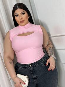 Women's Plus Size High Neck Sleeveless Bodysuit In Spandex - Fitted, Modern, And Comfortable - Baby Pink - View 2